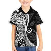Black Polynesia Paisley Kid Hawaiian Shirt Polynesian With Tropical Flowers LT14 Kid Black - Polynesian Pride