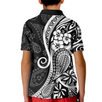 Black Polynesia Paisley Kid Polo Shirt Polynesian With Tropical Flowers LT14 - Polynesian Pride