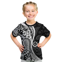 Black Polynesia Paisley Kid T Shirt Polynesian With Tropical Flowers LT14 Black - Polynesian Pride