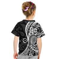 Black Polynesia Paisley Kid T Shirt Polynesian With Tropical Flowers LT14 - Polynesian Pride