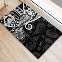 Black Polynesia Paisley Rubber Doormat Polynesian With Tropical Flowers LT14 - Polynesian Pride