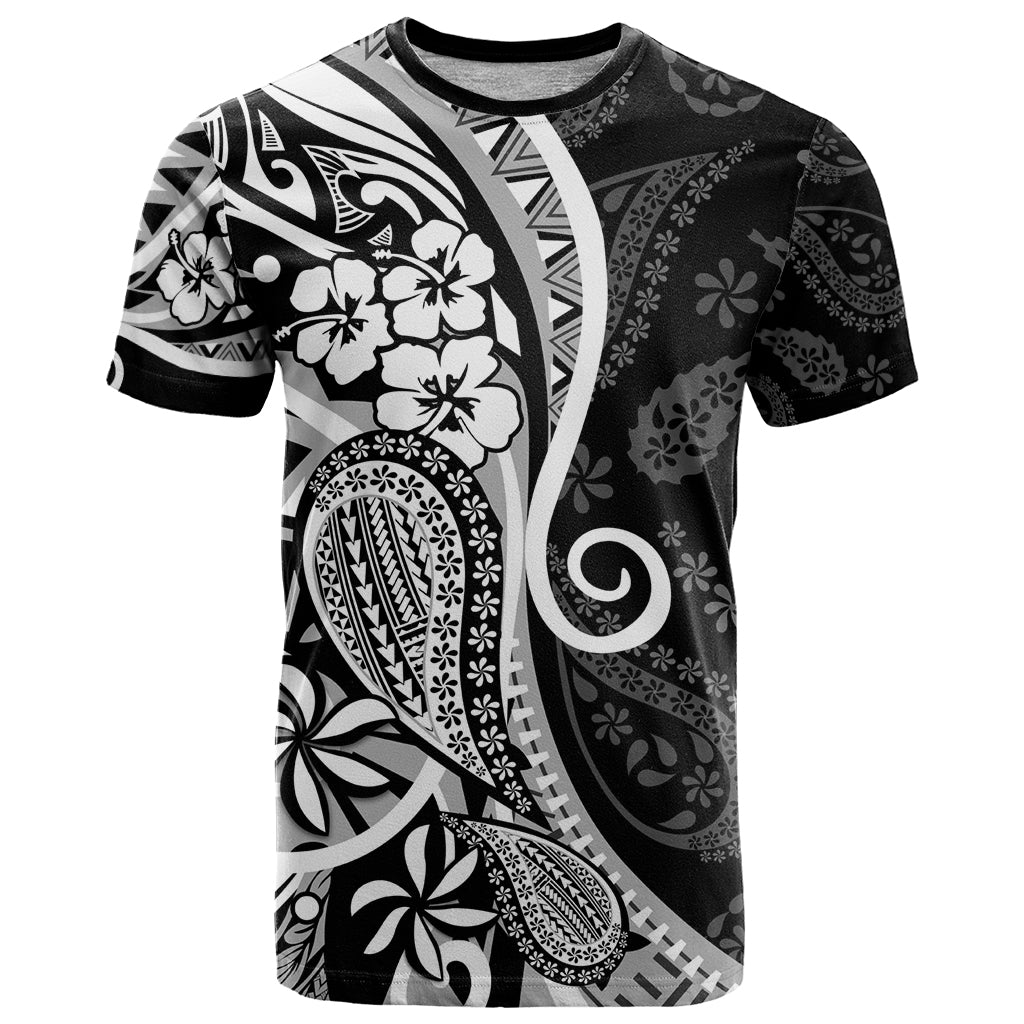 Black Polynesia Paisley T Shirt Polynesian With Tropical Flowers LT14 Black - Polynesian Pride