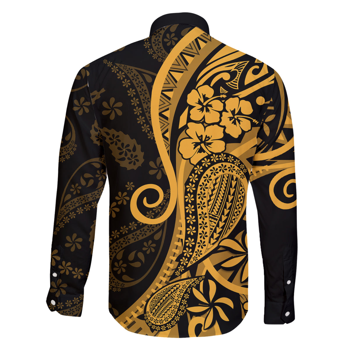 Gold Polynesia Paisley Family Matching Off Shoulder Short Dress and Hawaiian Shirt Polynesian With Tropical Flowers LT14 - Polynesian Pride