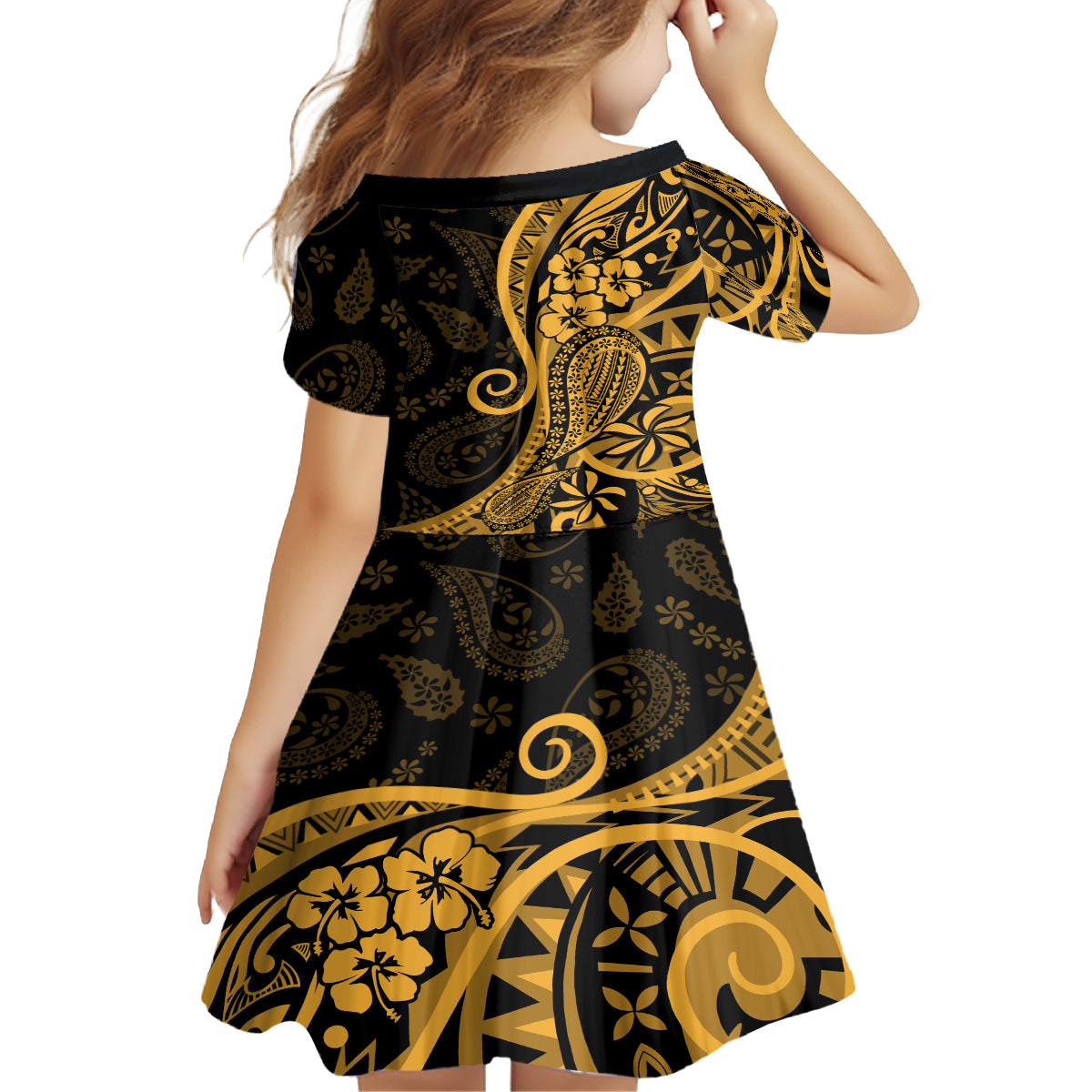 Gold Polynesia Paisley Family Matching Puletasi Dress and Hawaiian Shirt Polynesian With Tropical Flowers LT14 - Polynesian Pride