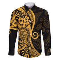 Gold Polynesia Paisley Family Matching Tank Maxi Dress and Hawaiian Shirt Polynesian With Tropical Flowers LT14 Dad's Shirt - Long Sleeve Gold - Polynesian Pride
