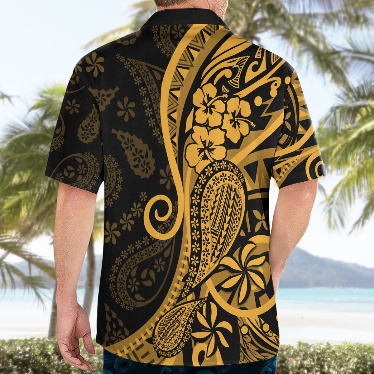 Gold Polynesia Paisley Hawaiian Shirt Polynesian With Tropical Flowers LT14 - Polynesian Pride