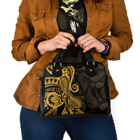 Gold Polynesia Paisley Shoulder Handbag Polynesian With Tropical Flowers LT14 - Polynesian Pride