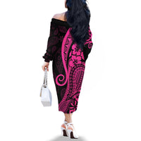 Pink Polynesia Paisley Family Matching Off Shoulder Long Sleeve Dress and Hawaiian Shirt Polynesian With Tropical Flowers LT14 - Polynesian Pride