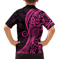 Pink Polynesia Paisley Family Matching Short Sleeve Bodycon Dress and Hawaiian Shirt Polynesian With Tropical Flowers LT14 - Polynesian Pride