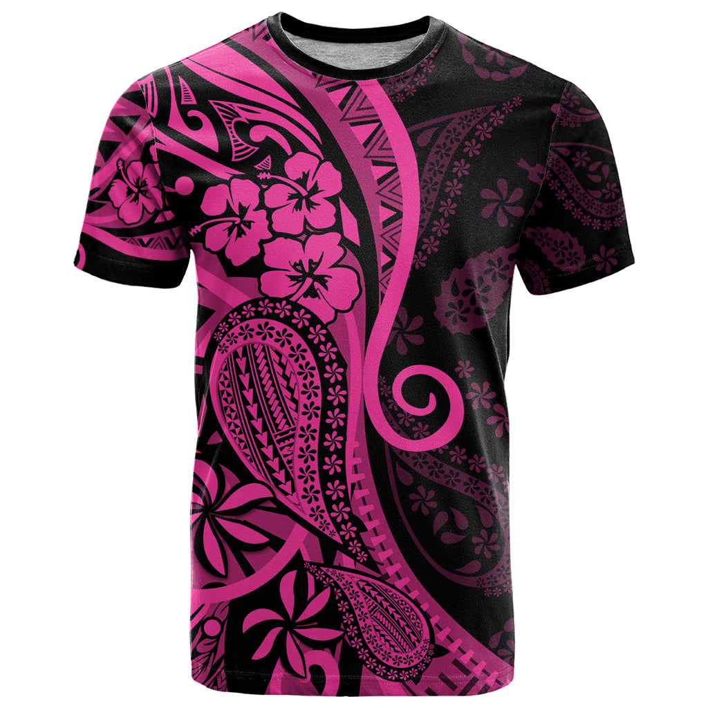 Pink Polynesia Paisley T Shirt Polynesian With Tropical Flowers LT14 Pink - Polynesian Pride