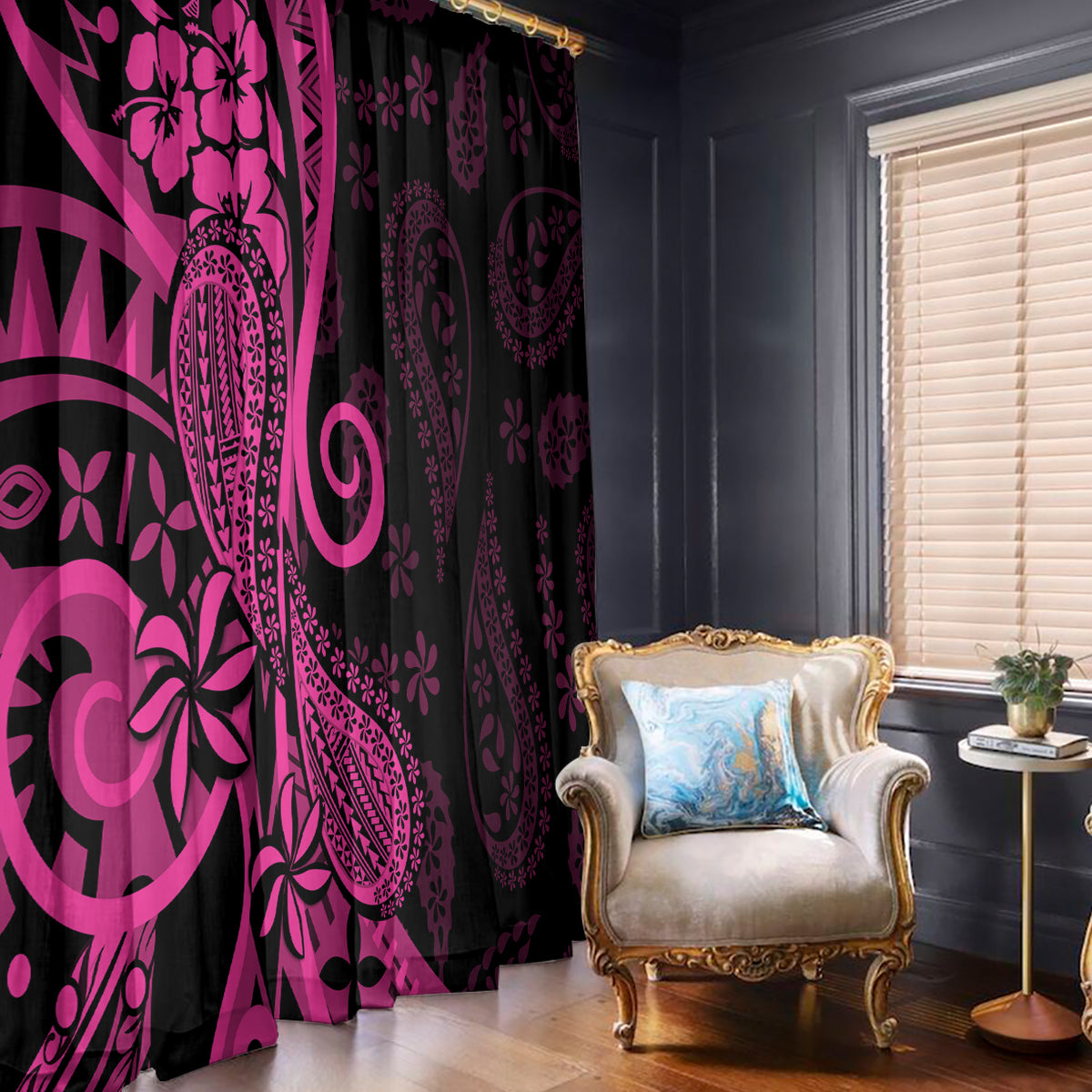 Pink Polynesia Paisley Window Curtain Polynesian With Tropical Flowers LT14 - Polynesian Pride