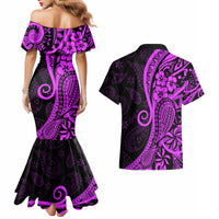 Polynesia Paisley Couples Matching Mermaid Dress and Hawaiian Shirt Polynesian With Tropical Flowers - Purple LT14 - Polynesian Pride