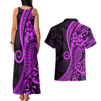 Polynesia Paisley Couples Matching Tank Maxi Dress and Hawaiian Shirt Polynesian With Tropical Flowers - Purple LT14 - Polynesian Pride