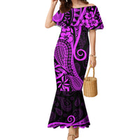 Polynesia Paisley Family Matching Mermaid Dress and Hawaiian Shirt Polynesian With Tropical Flowers - Purple LT14 Mom's Dress Purple - Polynesian Pride