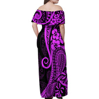 Polynesia Paisley Family Matching Off Shoulder Maxi Dress and Hawaiian Shirt Polynesian With Tropical Flowers - Purple LT14 - Polynesian Pride
