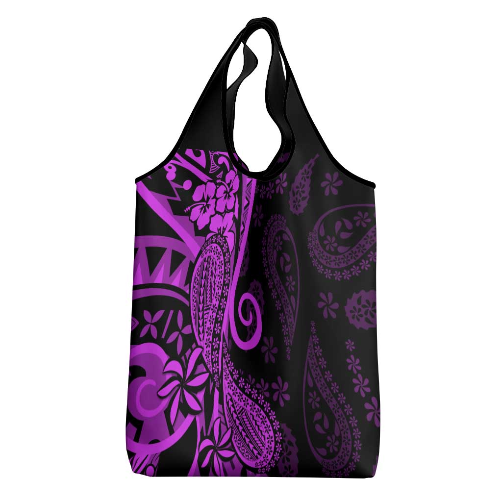 Polynesia Paisley Grocery Bag Polynesian With Tropical Flowers - Purple