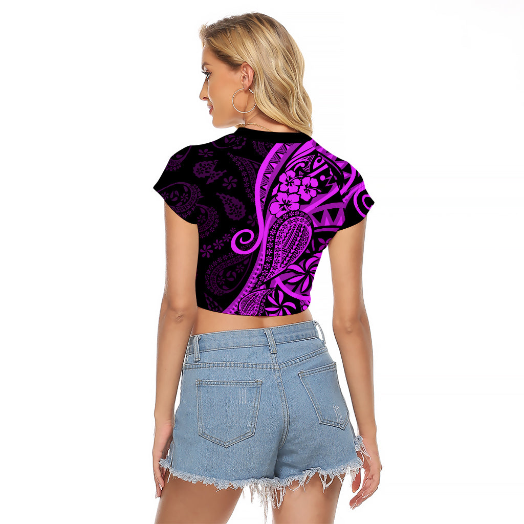 Polynesia Paisley Raglan Cropped T Shirt Polynesian With Tropical Flowers - Purple LT14 - Polynesian Pride