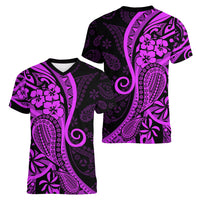 Polynesia Paisley Women V Neck T Shirt Polynesian With Tropical Flowers - Purple LT14 - Polynesian Pride