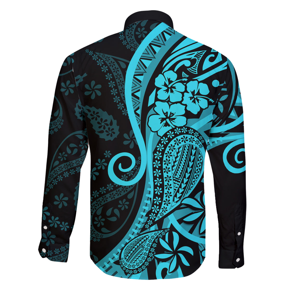 Polynesia Paisley Family Matching Off Shoulder Maxi Dress and Hawaiian Shirt Polynesian With Tropical Flowers - Turquoise LT14 - Polynesian Pride