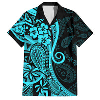 Polynesia Paisley Family Matching Short Sleeve Bodycon Dress and Hawaiian Shirt Polynesian With Tropical Flowers - Turquoise LT14 Dad's Shirt - Short Sleeve Turquoise - Polynesian Pride