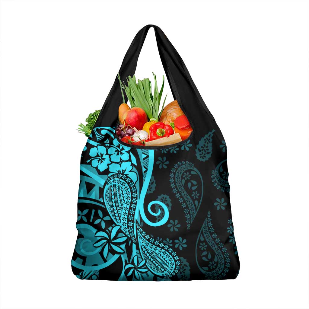 Polynesia Paisley Grocery Bag Polynesian With Tropical Flowers - Turquoise LT14 1-pack One Size Turquoise - Polynesian Pride
