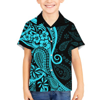 Polynesia Paisley Kid Hawaiian Shirt Polynesian With Tropical Flowers - Turquoise LT14 Kid Turquoise - Polynesian Pride