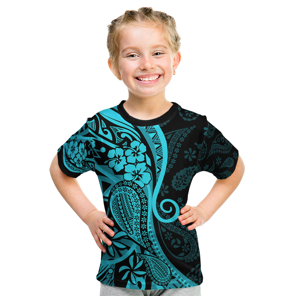 Polynesia Paisley Kid T Shirt Polynesian With Tropical Flowers - Turquoise LT14 Turquoise - Polynesian Pride
