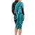 Polynesia Paisley Long Sleeve Bodycon Dress Polynesian With Tropical Flowers - Turquoise LT14 - Polynesian Pride