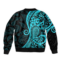 Polynesia Paisley Sleeve Zip Bomber Jacket Polynesian With Tropical Flowers - Turquoise LT14 - Polynesian Pride