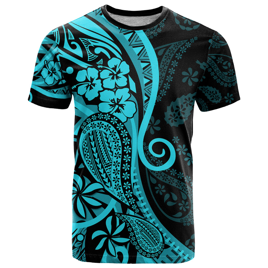 Polynesia Paisley T Shirt Polynesian With Tropical Flowers - Turquoise LT14 Turquoise - Polynesian Pride