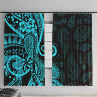 Polynesia Paisley Window Curtain Polynesian With Tropical Flowers - Turquoise LT14 With Hooks Turquoise - Polynesian Pride