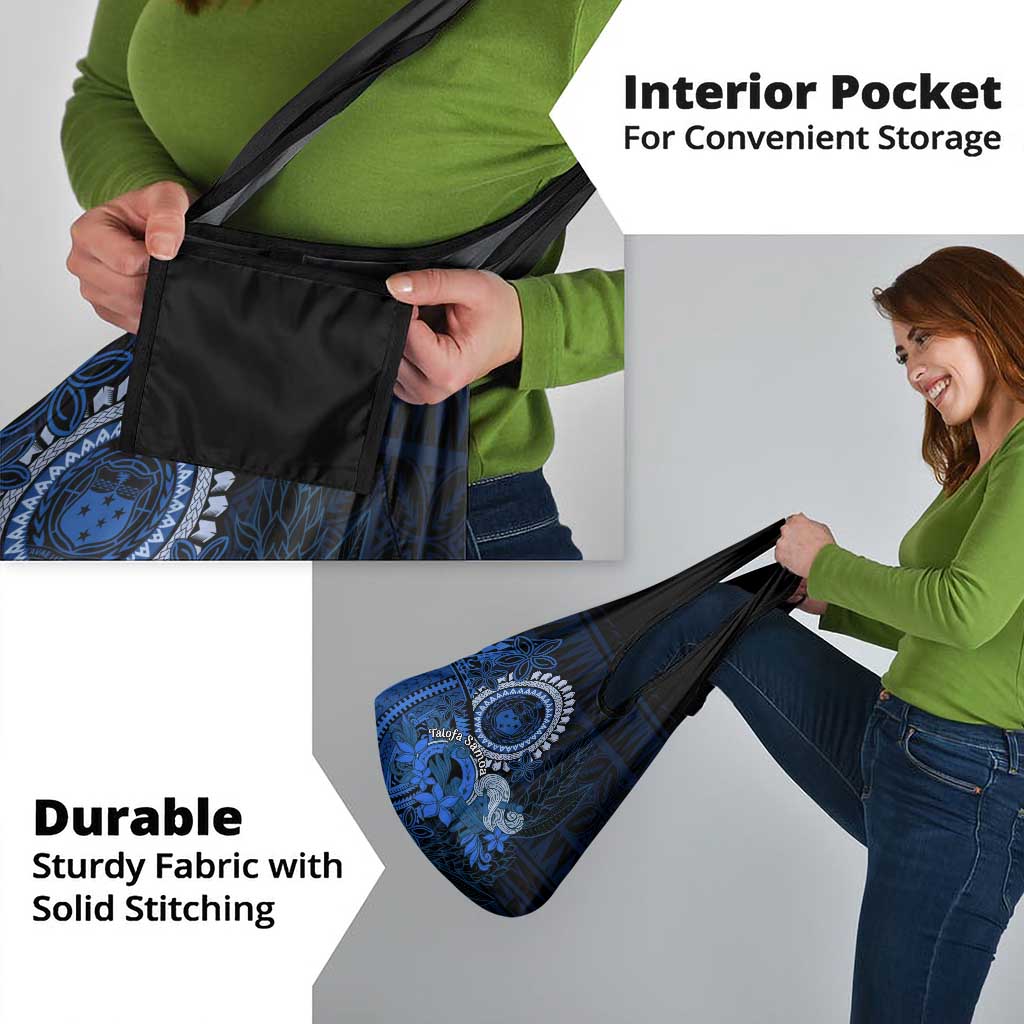 Talofa Samoa Grocery Bag Samoan Kava Bowl Siapo Pattern - Blue