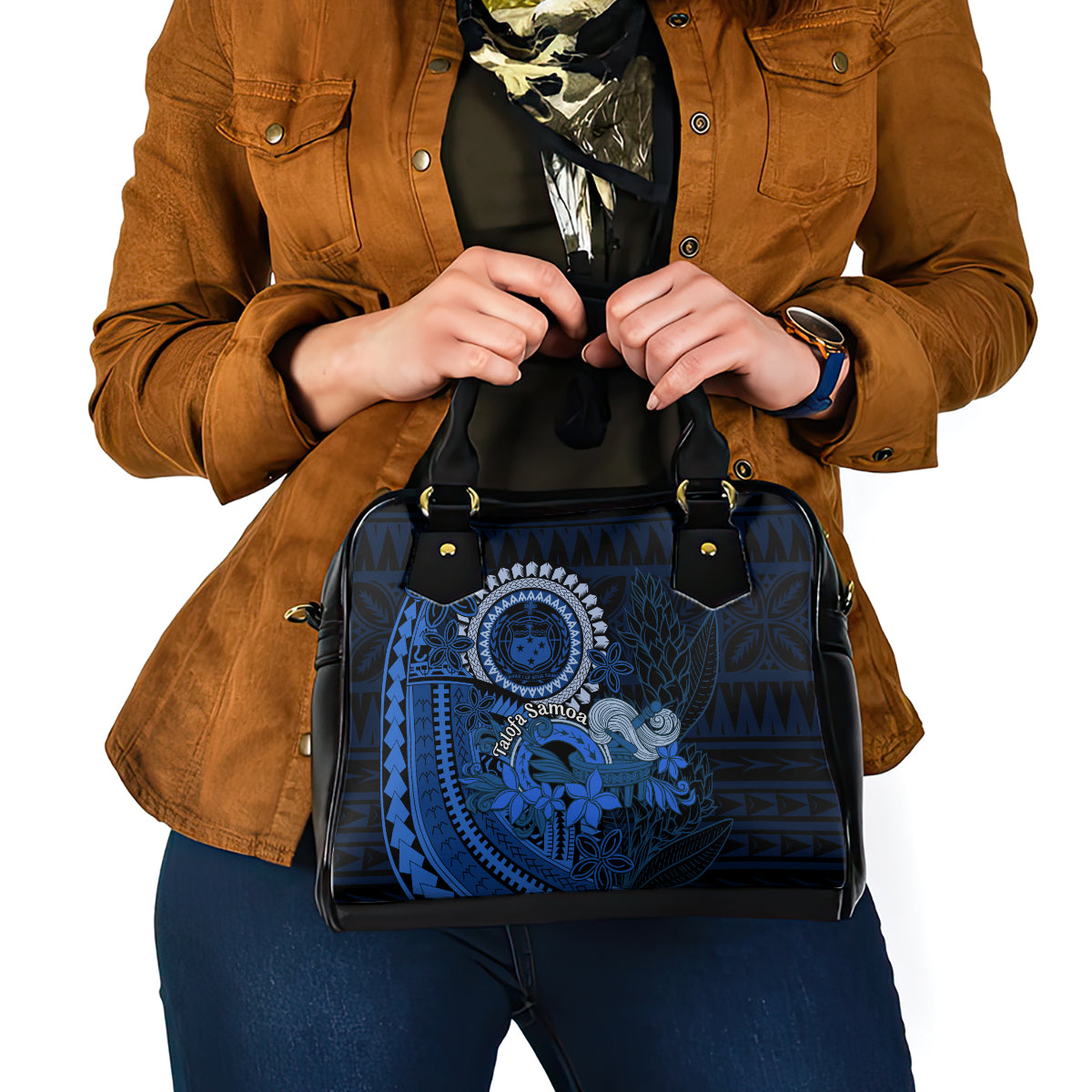 Talofa Samoa Shoulder Handbag Samoan Kava Bowl Siapo Pattern - Blue LT14 - Polynesian Pride