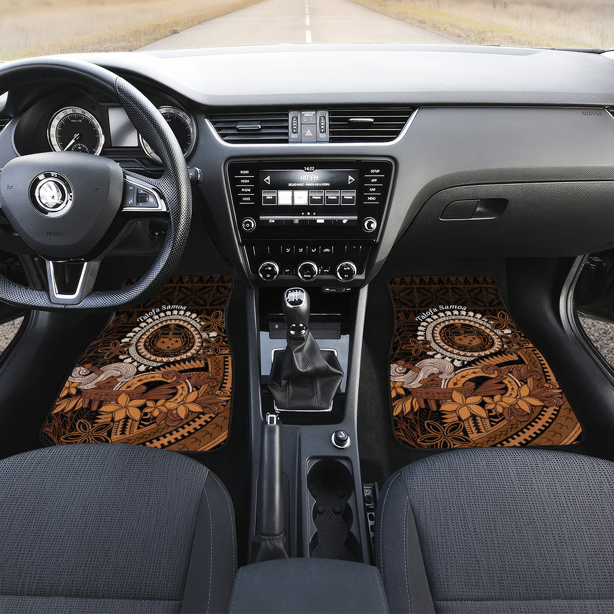 Talofa Samoa Car Mats Samoan Kava Bowl Siapo Pattern - Brown LT14 - Polynesian Pride