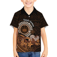 Talofa Samoa Family Matching Off Shoulder Long Sleeve Dress and Hawaiian Shirt Samoan Kava Bowl Siapo Pattern - Brown LT14 Son's Shirt Brown - Polynesian Pride