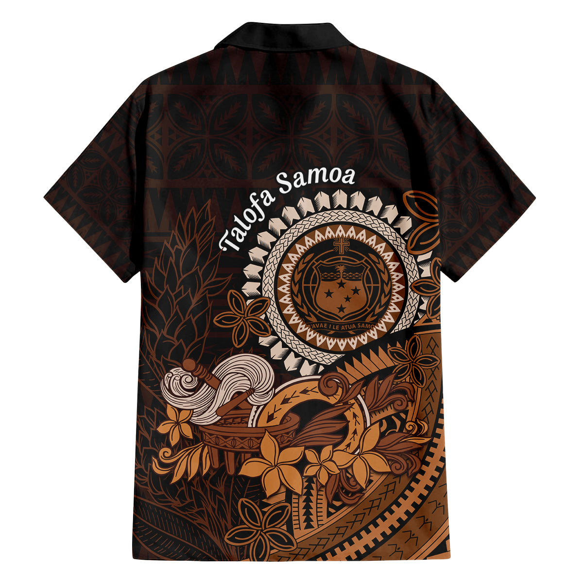 Talofa Samoa Family Matching Off Shoulder Short Dress and Hawaiian Shirt Samoan Kava Bowl Siapo Pattern - Brown LT14 - Polynesian Pride