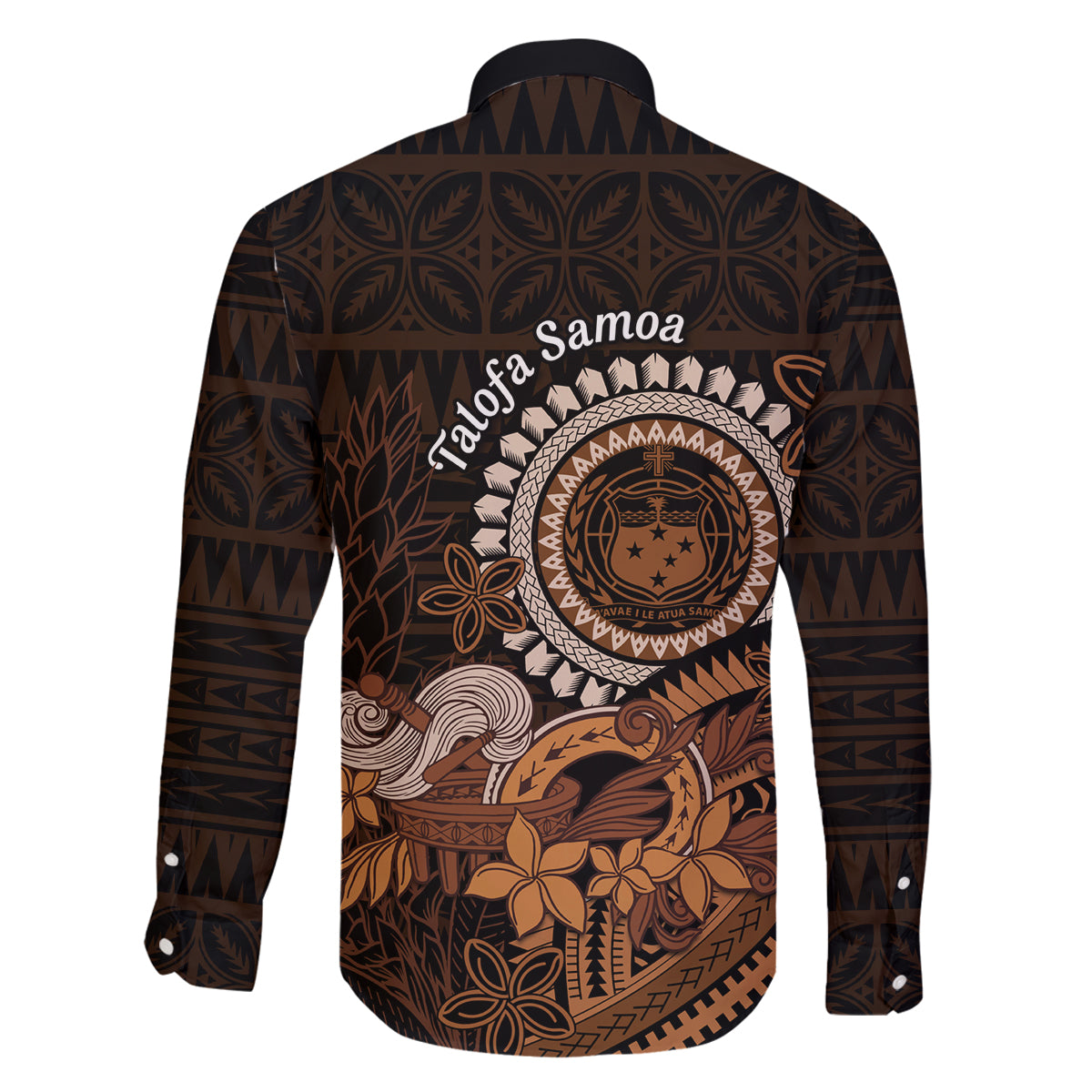 Talofa Samoa Family Matching Off Shoulder Short Dress and Hawaiian Shirt Samoan Kava Bowl Siapo Pattern - Brown LT14 - Polynesian Pride