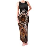Talofa Samoa Family Matching Tank Maxi Dress and Hawaiian Shirt Samoan Kava Bowl Siapo Pattern - Brown LT14 Mom's Dress Brown - Polynesian Pride