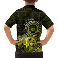 Lime Green Talofa Samoa Family Matching Off Shoulder Long Sleeve Dress and Hawaiian Shirt Samoan Kava Bowl Siapo Pattern LT14 - Polynesian Pride