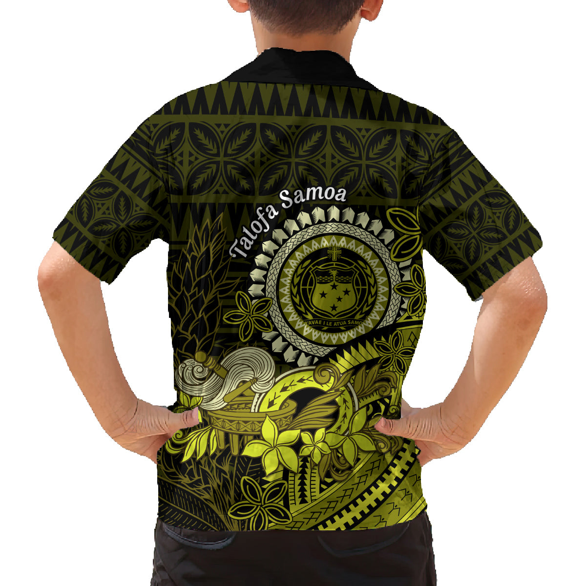 Lime Green Talofa Samoa Family Matching Off Shoulder Maxi Dress and Hawaiian Shirt Samoan Kava Bowl Siapo Pattern LT14 - Polynesian Pride