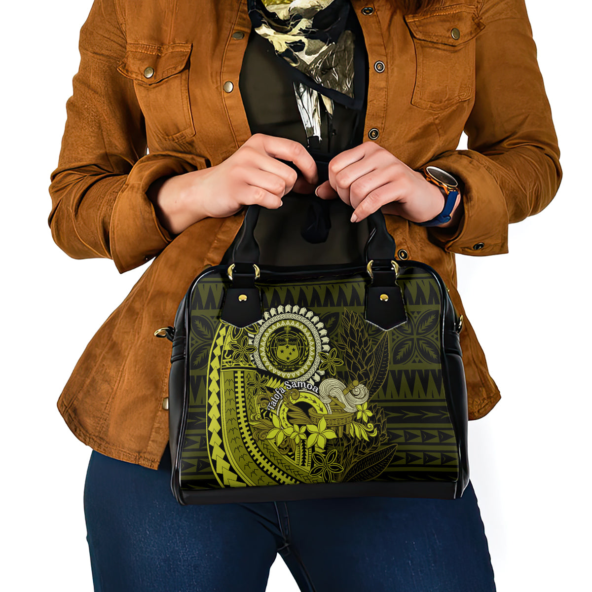 Lime Green Talofa Samoa Shoulder Handbag Samoan Kava Bowl Siapo Pattern LT14 - Polynesian Pride