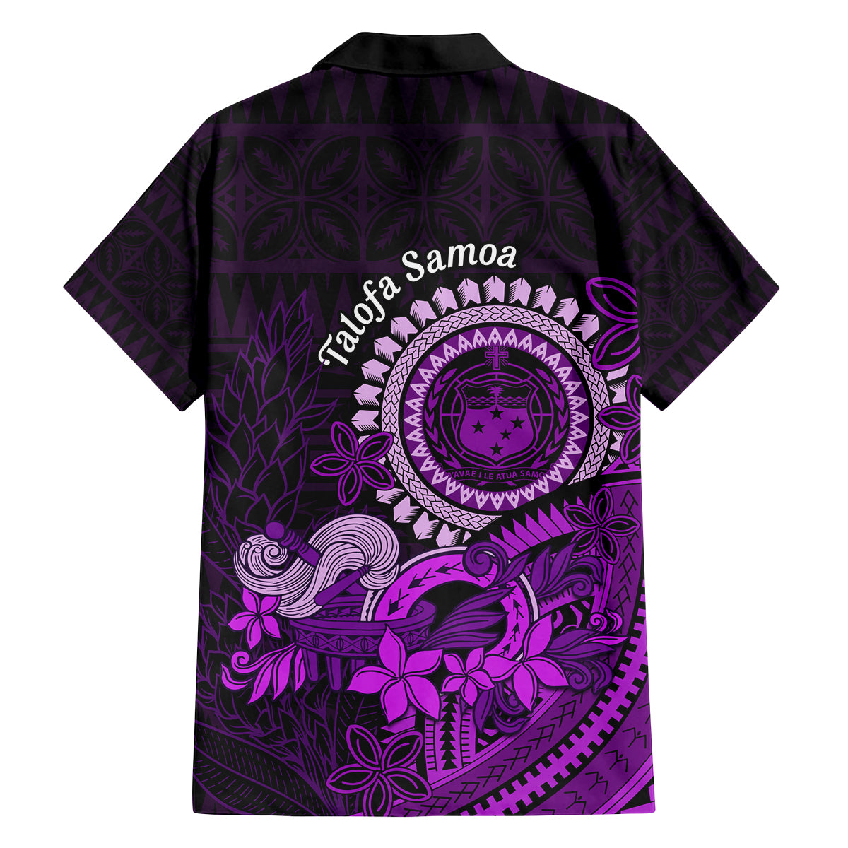 Purple Talofa Samoa Family Matching Off Shoulder Short Dress and Hawaiian Shirt Samoan Kava Bowl Siapo Pattern LT14 - Polynesian Pride
