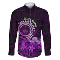 Purple Talofa Samoa Family Matching Tank Maxi Dress and Hawaiian Shirt Samoan Kava Bowl Siapo Pattern LT14 Dad's Shirt - Long Sleeve Purple - Polynesian Pride