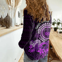 Purple Talofa Samoa Women Casual Shirt Samoan Kava Bowl Siapo Pattern LT14 - Polynesian Pride
