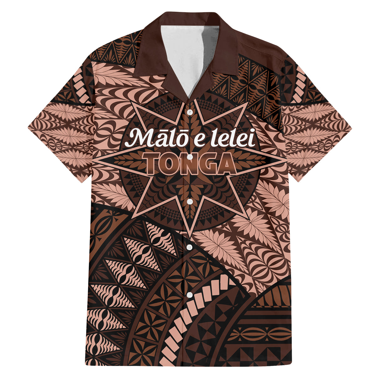 Malo e lelei Tonga Family Matching Mermaid Dress and Hawaiian Shirt Tongan Ngatu Pattern Vintage Vibes LT14 Dad's Shirt - Short Sleeve Brown - Polynesian Pride