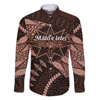 Malo e lelei Tonga Family Matching Mermaid Dress and Hawaiian Shirt Tongan Ngatu Pattern Vintage Vibes LT14 Dad's Shirt - Long Sleeve Brown - Polynesian Pride