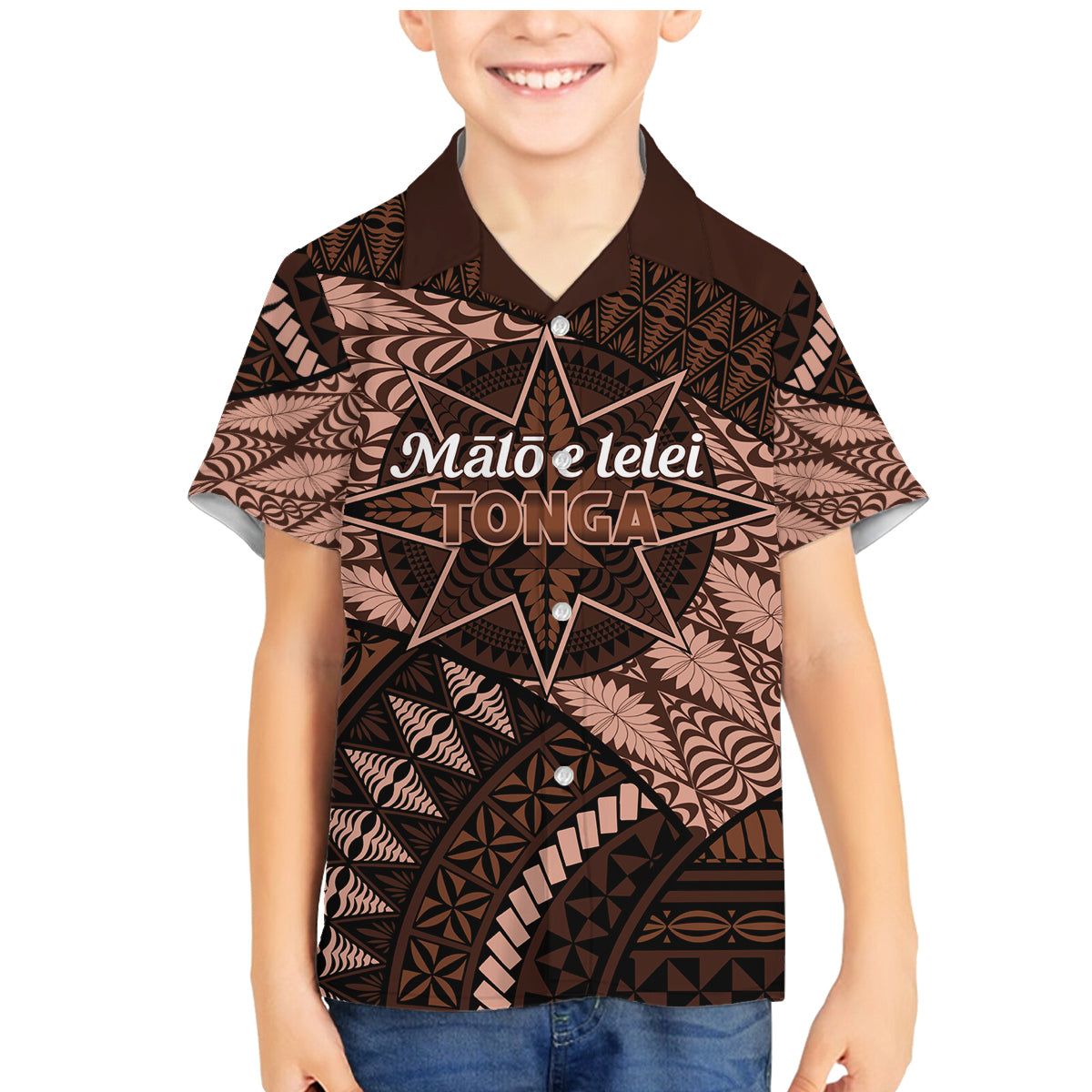 Malo e lelei Tonga Family Matching Mermaid Dress and Hawaiian Shirt Tongan Ngatu Pattern Vintage Vibes LT14 Son's Shirt Brown - Polynesian Pride