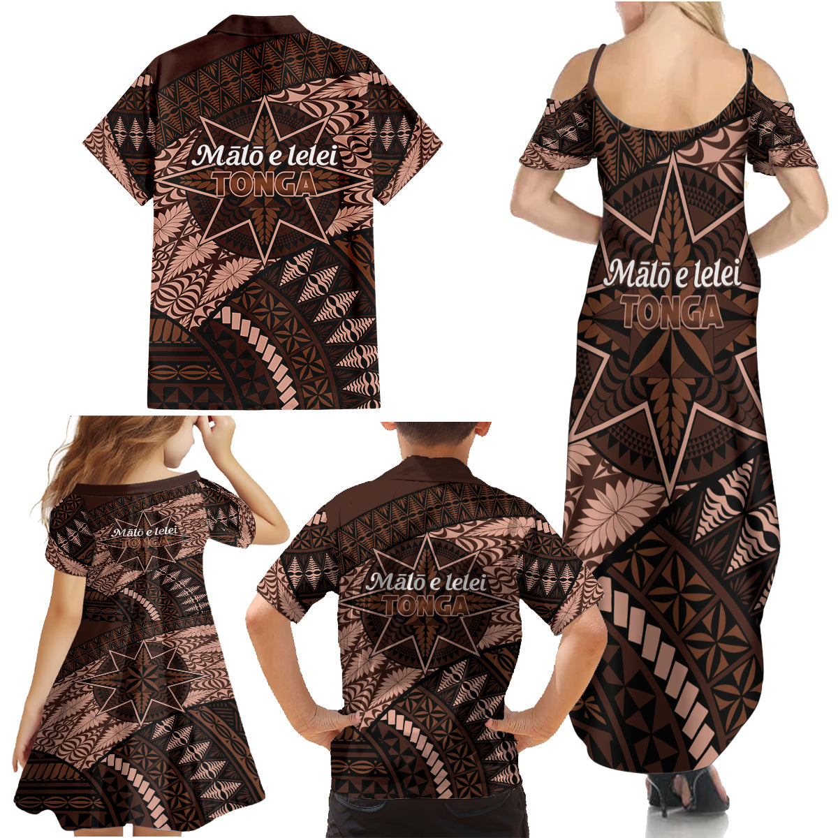 Malo e lelei Tonga Family Matching Summer Maxi Dress and Hawaiian Shirt Tongan Ngatu Pattern Vintage Vibes LT14 - Polynesian Pride