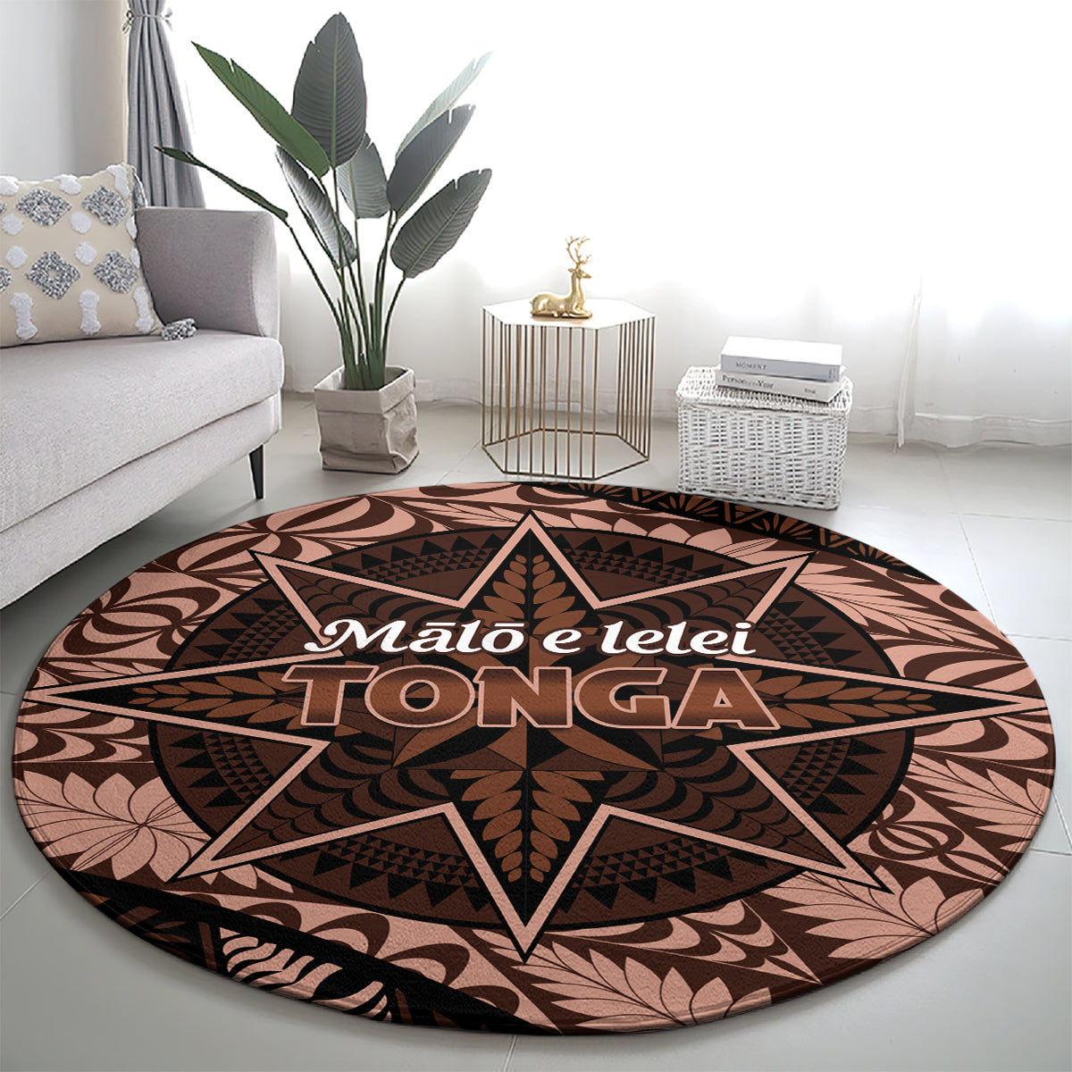 Malo e lelei Tonga Round Carpet Tongan Ngatu Pattern Vintage Vibes LT14 - Polynesian Pride