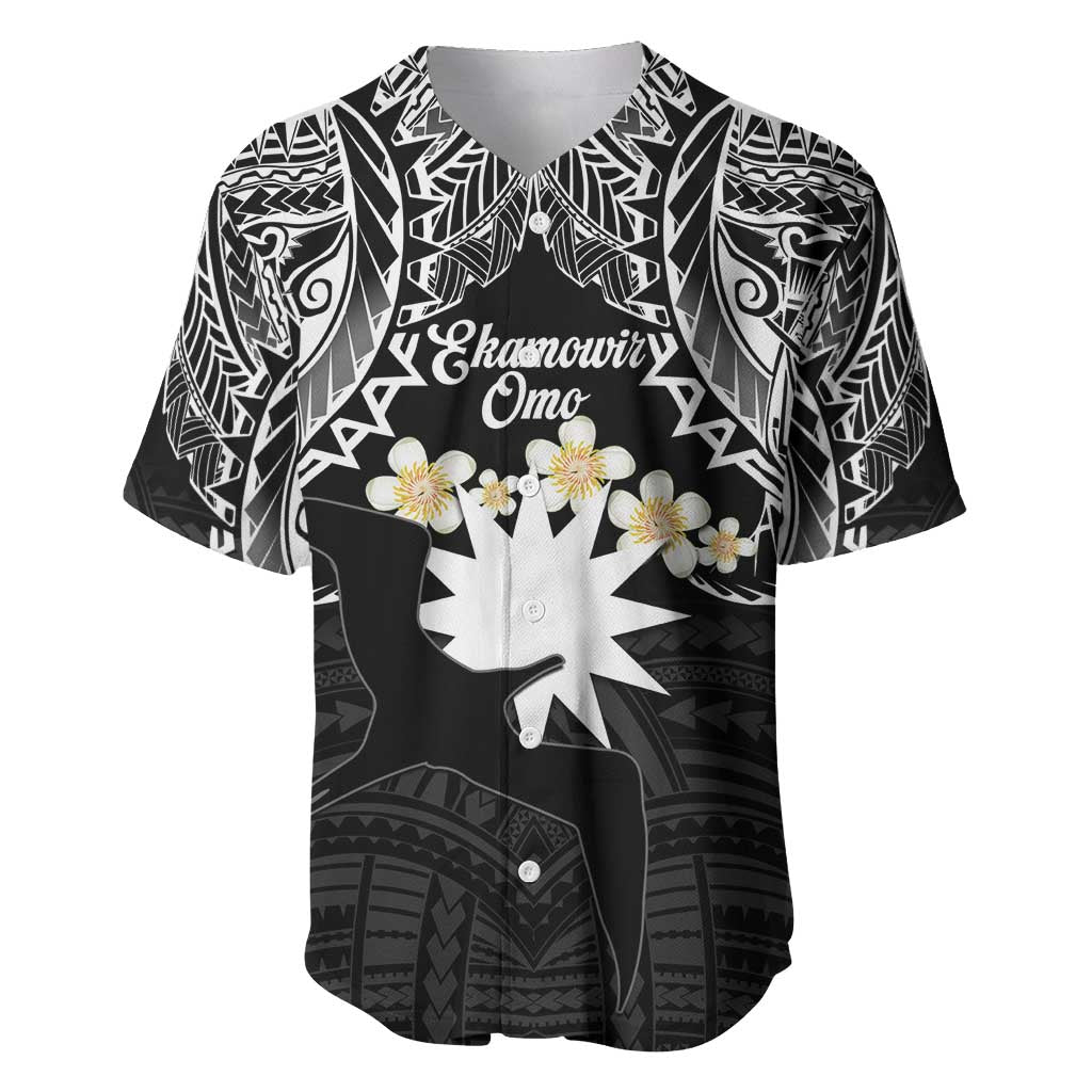 Ekamowir Omo Nauru Baseball Jersey Naoero Twelve-pointed Star Polynesian Tattoo LT14 Black - Polynesian Pride